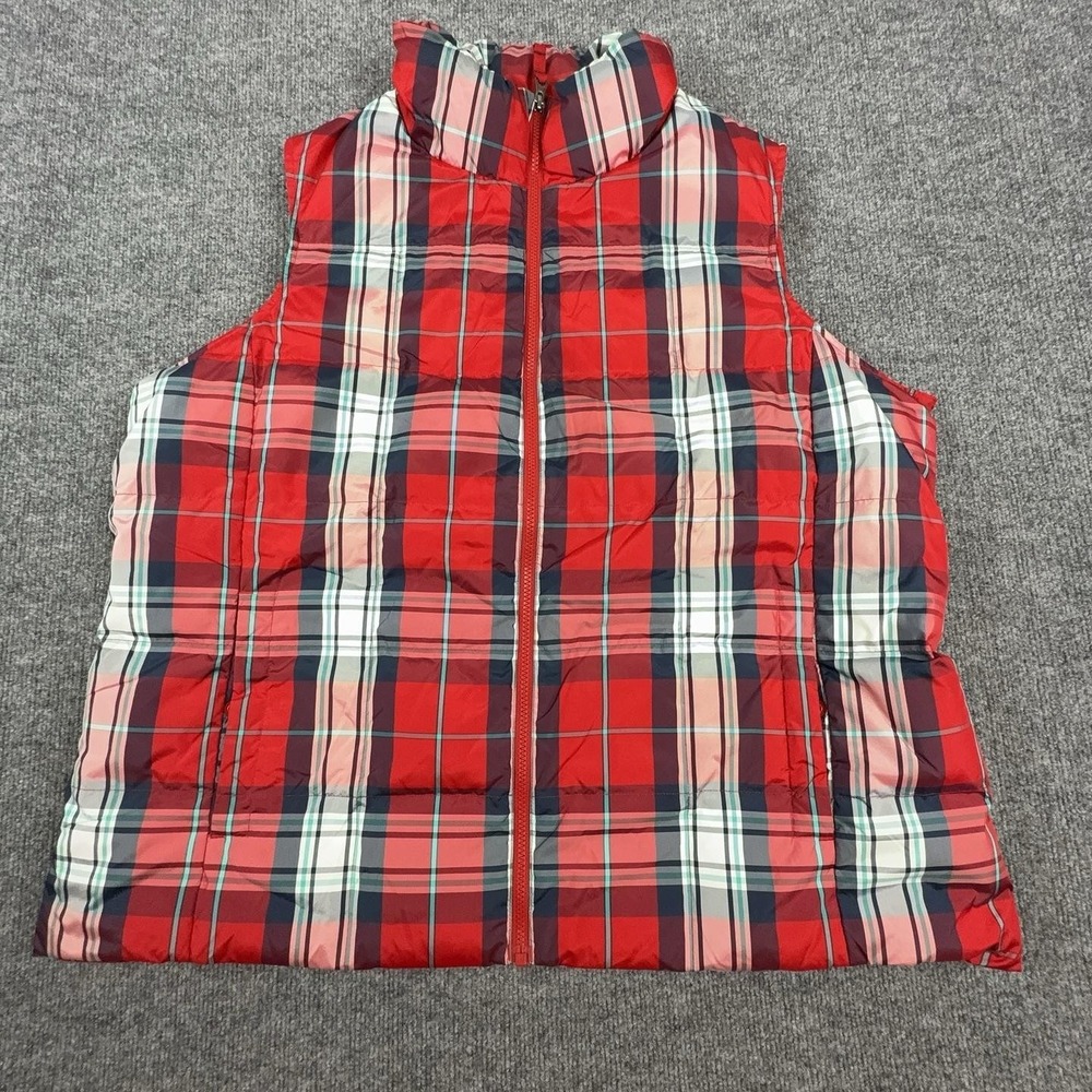 Lands' End Vest Womens 2X Red Plaid Down Puffer Quilted Full Zip Insulated